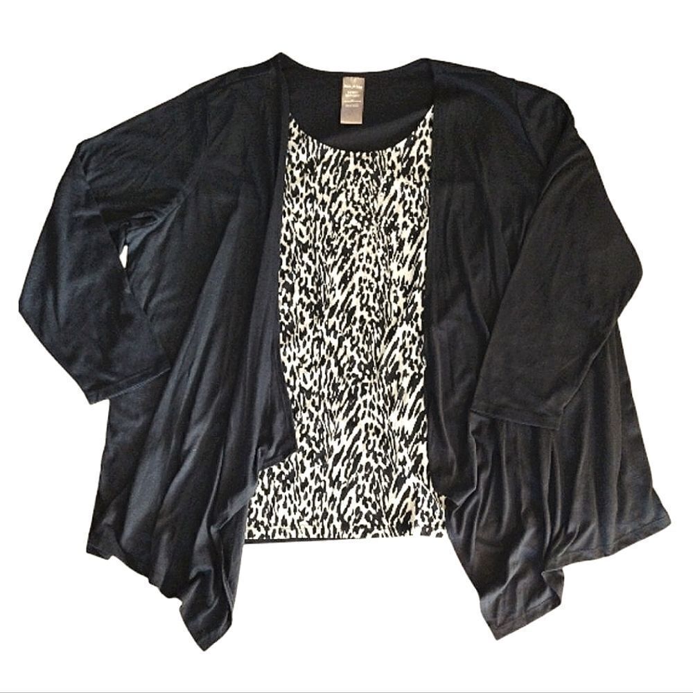 White Stag 2fer Black White Zebra Embellished Top Cardigan Plussize 4X